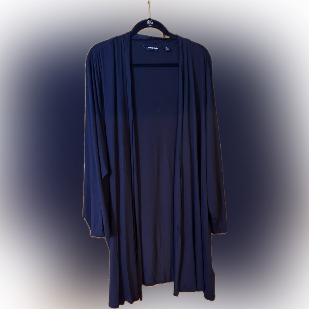 Lands' End Plus Size Black Long Open Cardigan - Picture 4 of 12
